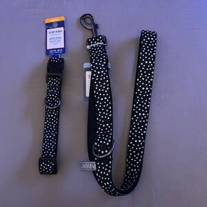 Top Paw Black Dot Nylon Collar (M) with Matching Leash 4ft